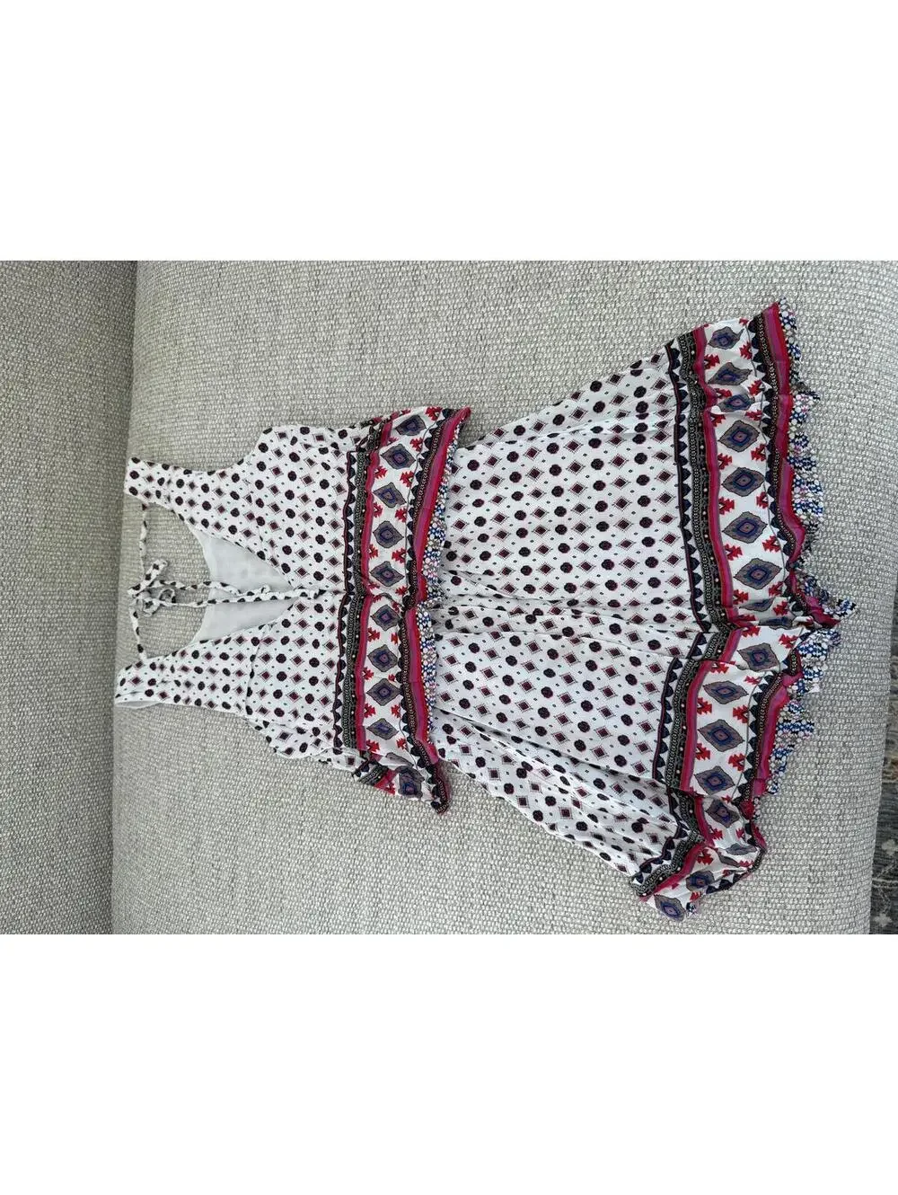 Truly Me by Sara Sara Girls Romper Size 12 White Boho Geometric Ruffle Overlay